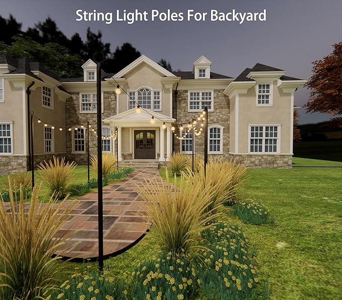 4 Pack 9.3Ft String Light Poles, Outside Metal Poles with Fork, Lighting Hanging Post Accessories for Patio Decor | Lumora