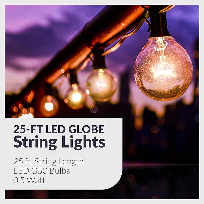 Newhouse Lighting 25-Foot, 25 Socket Indoor/Outdoor String Lights with 27 Very Big LED Globe G50 Bulbs (2 Free | Lumora