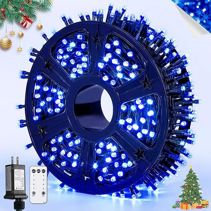JMEXSUSS Blue 400 LED Christmas Lights Outdoor, 132ft Christmas Tree Lights with Remote, Indoor Blue String Lights Plug in for House Christmas Bush Decorations