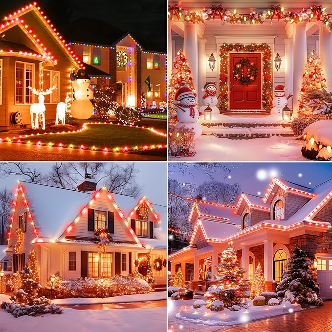 Brightown C9 LED Christmas String Lights, 2 Pack Total 132ft 200LED Outdoor Lights String, Plug-in Connectable Waterproof Roofline Lights String for Outside Yard Christmas Holiday Decor