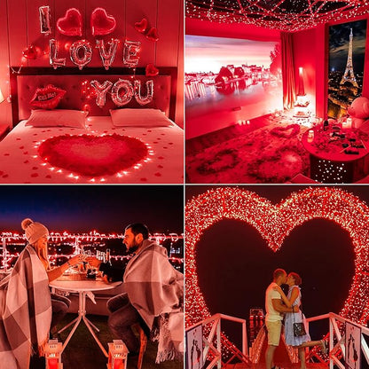 33FT 100 LED Red Valentine Lights, Connectable Red Christmas String Light Waterproof,8 Modes Clear Wire Twinkle Lights Outdoor Plug in for Valentine's Day, Wedding, Party, Christmas Decoration