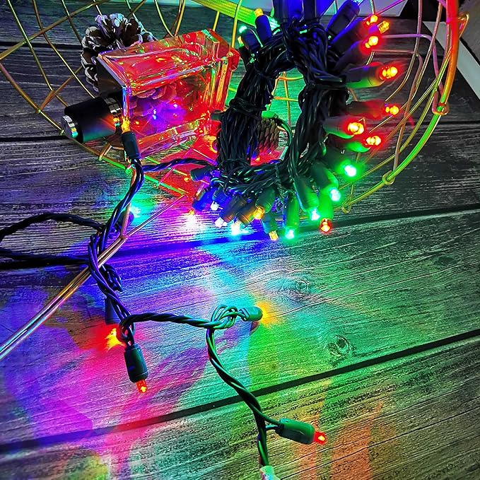 Christmas String Light 50 Multi-Colored 5mm LED Mini Christmas Light, 120V UL, Plug in Halloween Light Set 17ft Green Wire Connectable for Outdoor and Indoor Xmas Tree Wedding Party Decor