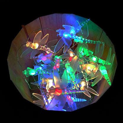 Hometown Evolution, Inc. Solar Powered Dragonfly String Lights - 30 LED Multi Colored, 8 Modes, Outdoor Waterproof for Gardens, Patios, Yards, Home, Parties and More