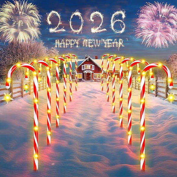 12-Pack 22" Christmas Candy Cane Lights Outdoor Pathway - Waterproof IP65, 8 Lighting Modes with Timer, Christmas | Lumora