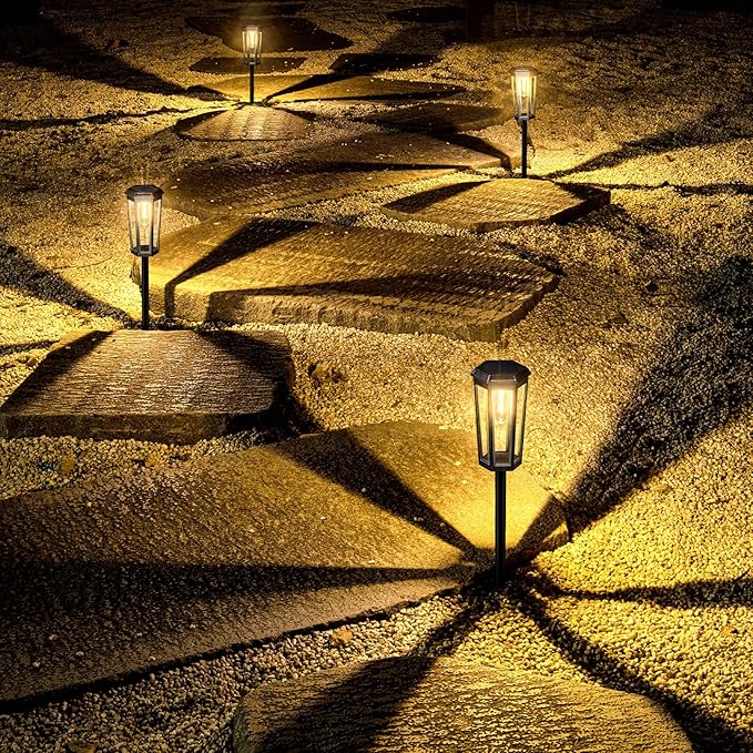 3000K Solar Pathway Lights, 2 Pack LED Solar Lights Outdoor Waterproof, Garden Lighting for Yard Path Landscape Lawn Walkway Driveway