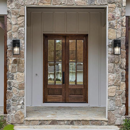 LALUZ Black Outdoor Wall Lights 2 Pack, 9.3'' Modern Farmhouse Rectangle Porch Lights Outdoor Wall with Clear Glass Set of 2, Waterproof Anti-Rust Exterior Outside Wall Sconces Lighting Light Fixtures