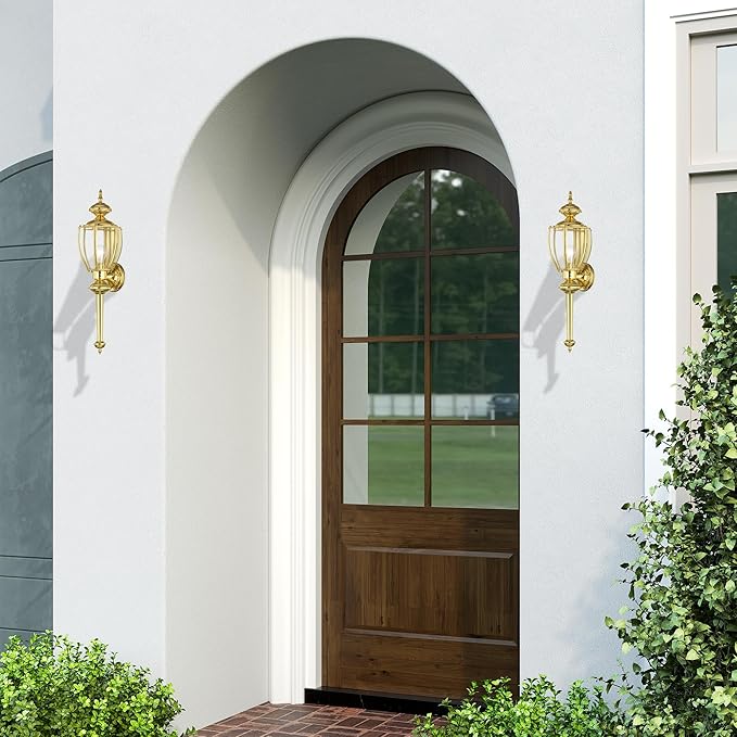 Livex Lighting 2112-02 Outdoor Wall Lantern with Clear Beveled Glass Shades, Polished Brass