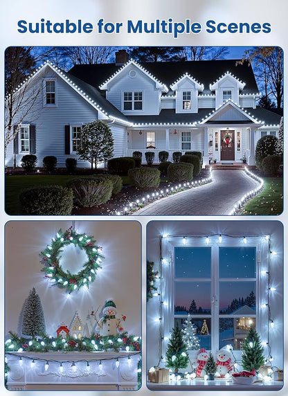 C9 LED Christmas Lights Outdoor, 68 Feet 100 LED Strawberry String Lights with 100 Spring Clamps, Waterproof Commercial Grade Extendable for Outside Roofline Patio Home Xmas Decoration, Pure White