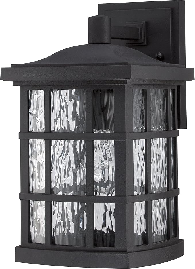 Quoizel Stonington Outdoor Wall Lantern, Coastal Armour 13 Inch 1-Light Mystic Black Vintage Wall Sconce, Clear Water Glass, 100W, Decorative Outside Lights for Patio, Porch, Garage or Yard
