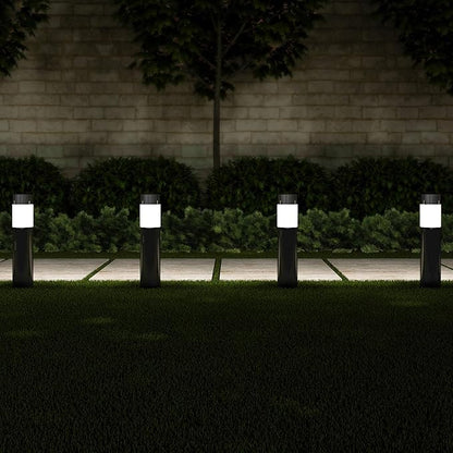 Solar Path Bollard Lights, Set of 6-15” Stainless Steel Outdoor Stake Lighting for Garden, Landscape, Yard, Driveway, Walkway by Pure Garden (Black) (White Lights)