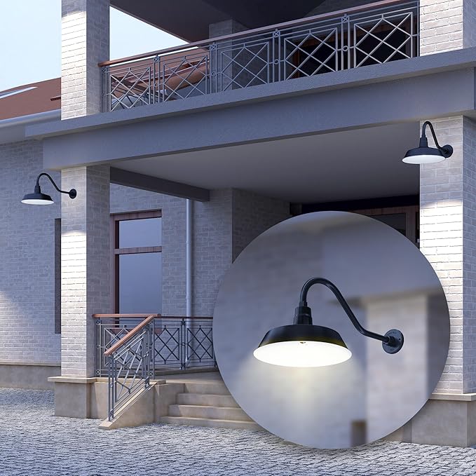 14in. Satin Black Outdoor Gooseneck Barn Light Fixture With 22in. Long Extension Arm - Wall Sconce Farmhouse | Lumora