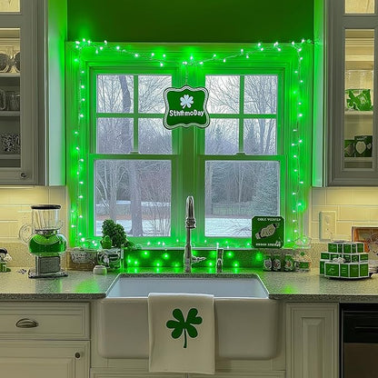 JMEXSUSS St Patricks Day Decorations, Connectable 100 LED St Patricks Day Lights, 8 Modes Plug-in Green Christmas Lights Indoor, 33ft Clear Wire Grinch Green String Light Outdoor for Grinch Tree Decor