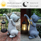 Cat Solar Garden Statues,Resin Cat Figurine Decorations with Solar Lights Lantern, Outdoor Figurines Lawn Cats | Lumora