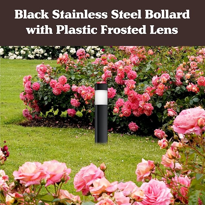 Pure Garden Solar Lights Outdoor Waterproof 6-Pack - 15â€ Stainless Steel Bollard Solar Pathway Lights - Stake Outdoor LED Lighting for Yard, Drive, Path or Landscape Lighting (Black)