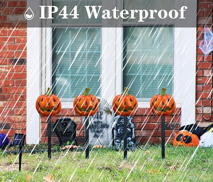 4 Pack Halloween Pumpkin Pathway Solar Lights, Orange Yard Stake String Lights Halloween Outdoor Decorations | Lumora
