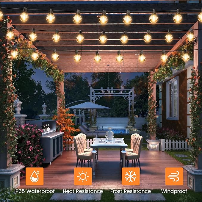 OHLUX 120FT Solar String Lights Outdoor with Remote, Commercial Grade Patio Lights with 52 Shatterproof G40 Globe | Lumora