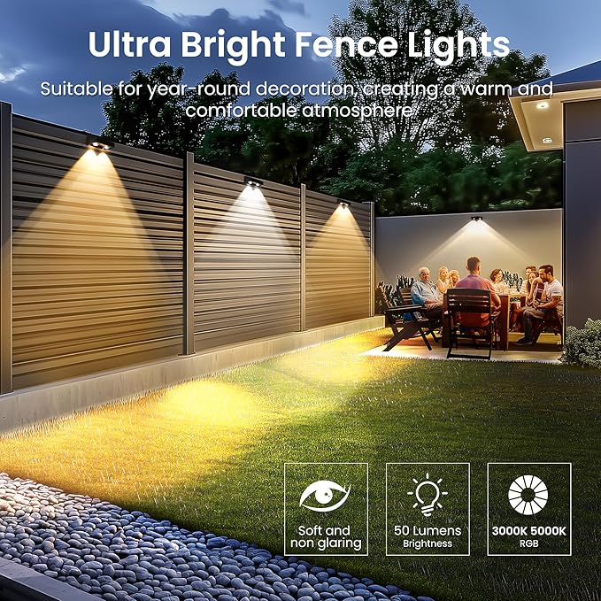 SOLPEX Solar Fence Lights Outdoor, 9 Fixed Colors ＆ Color Changing Fence Solar Lights Outdoor Waterproof IP65, LED | Lumora