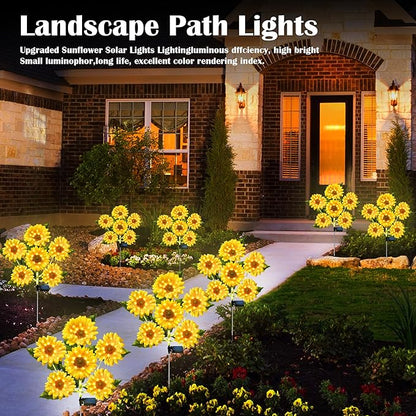Solar Garden Lights - Solar Flower Lights 12 Sunflower 60 LED Solar Stake Lights Outdoor Waterproof for Garden,Yard, Lawn,Pathway,Patio,Backyard,Gifts for Mom(2 Pack)