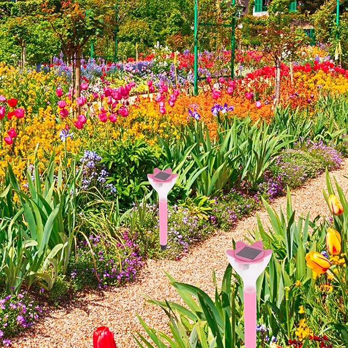 BESPORTBLE 2pcs Solar Pathway Lights Pink Solar Flower Garden Stakes Outdoor Decorative Lawn and Patio Powered Landscape Lighting