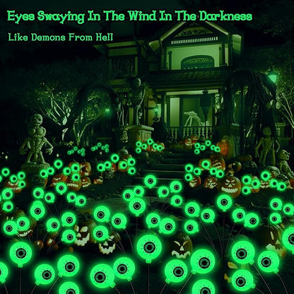 Halloween Decorations Outdoor, 6 Pack 36 LED Solar Scary Eyeball Swaying Lights, Green Solar Firefly Light Waterproof Outdoor Garden Lights for Halloween Yard Garden Lawn Party Flower Bed