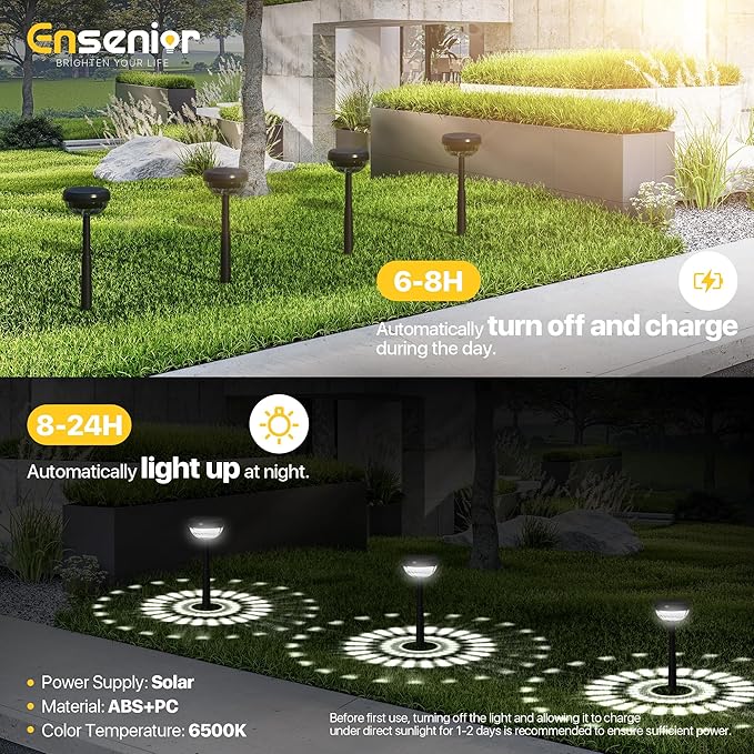 Ensenior 8-Pack Solar Lights Outdoor, Auto ON/Off 6500K LED Solar Garden Lights for Pathway, Yard, Patio, Walkway | Lumora