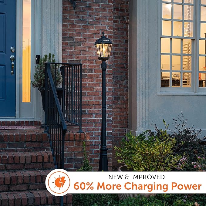 Gama Sonic Solar Outdoor Lamp Post Light, Black Cast Aluminum and Beveled Glass Panels, 10-Year Royal Bulb, Warm | Lumora