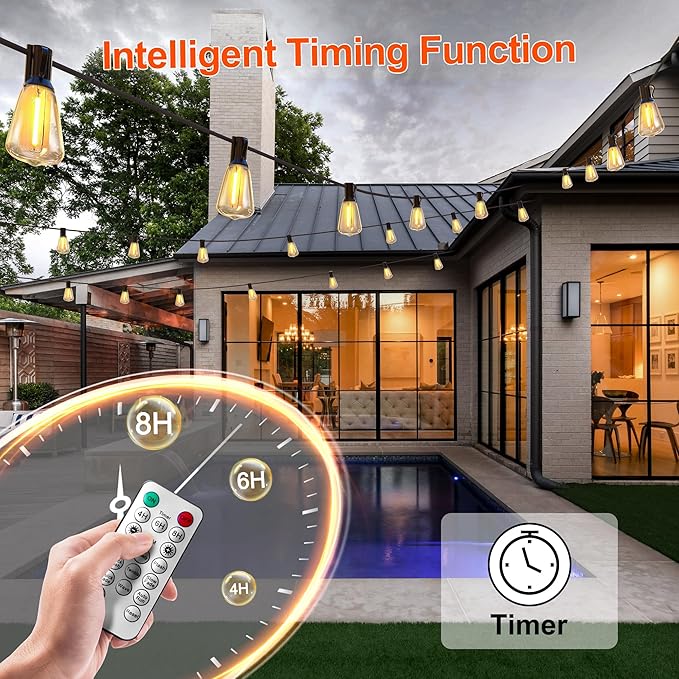 100FT Solar String Lights Outdoor Waterproof with Remote Control Solar Patio Lights 30+2 shatterproof LED ST38 | Lumora