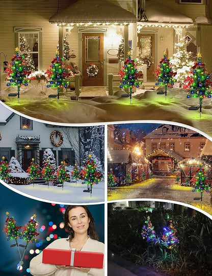 Solar Christmas Decorations Trees Lights Outdoor Waterproof, 40LED-Lights Solar Yard Decorative, Solar Stake Lights Xmas Tree Garden Decor with Constant & Flashing Modes for Pathway Lawn Patio, 2PCS