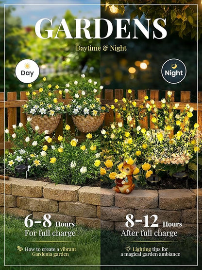 GIGALUMI Solar Garden Lights with Gardenias, LED Garden Decor Carefree Solar Flowers Outdoor Waterproof, Yard Decorations Outdoor, Allergy-Free, Everlasting Light up Flowers for Yard Patio (Set of 1)