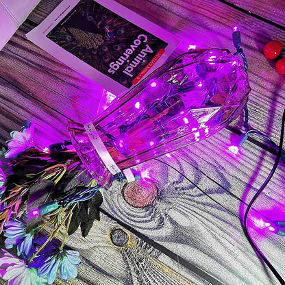 Purple Christmas String Light 50 LED Halloween Light, 120V UL, Plug in 5mm Xmas Light Set 17ft Green Wire Connectable for Outdoor and Indoor Patio Xmas Tree Wedding Party Decor