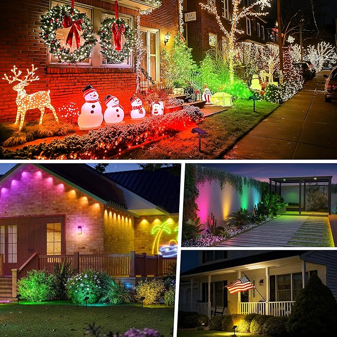 Solar Spot Lights Outdoor Color Changing, [7 Mode/6 Pack] Christmas Landscape Spotlights, Solar Lights Outdoor | Lumora