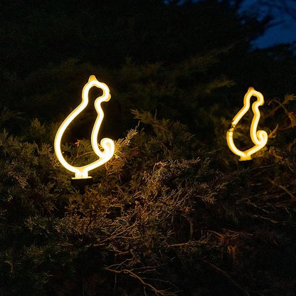 Touch Of ECO Solar LED Neon Cat Stake Light - Warm White - Outdoor Garden Décor, Yard Ornaments, Landscape Lights, Patio Walkway Decoration Gift Idea for Cat Lovers