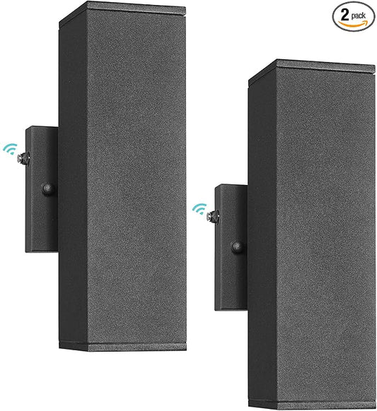 Ken & Ricky Outdoor Wall Light Fixture,Exterior Lighting Fixtures,Dusk to Dawn Modern Sconce Lights for Porch Patio Garage Front Door (Black,Square,with Sensor,2PK)