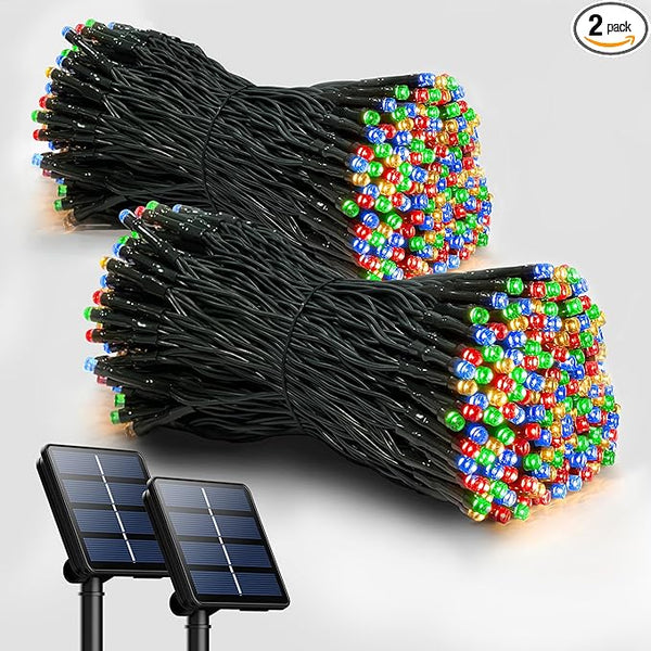 2 Pack Solar Christmas Lights Outdoor, 72FT 200 LED Solar String Lights with 8 Lighting Modes, IP65 Waterproof | Lumora