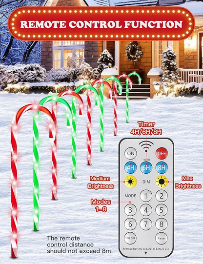 ZHAHA Solar Christmas Pathway Lights Outdoor Decorations, Solar Candy Cane Lights for Yard Patio Garden Walkway with 8 Light Mode, Remote, Timer, 48 LED, Upgraded Christmas Outdoor Decorations, 8 Pack