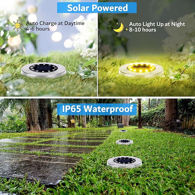 Biling Solar Ground Lights Outdoor 12 Packs, Bright 12 LEDs Solar Lights Outdoor Waterproof for Yard Walkway Garden | Lumora