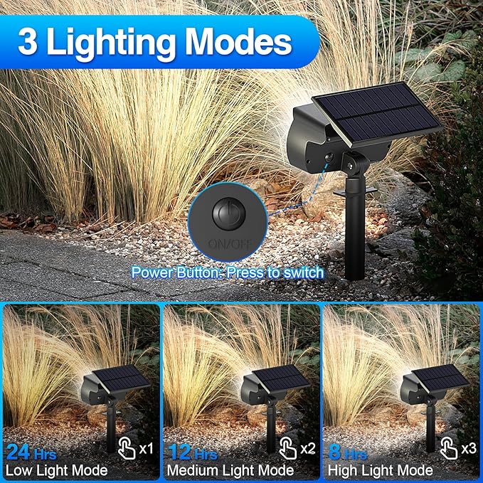 108 LED Solar Spot Lights Outdoor, Solar Lights Outdoor IP65 Waterproof, 3 Modes Solar Landscape Spotlights, Large | Lumora