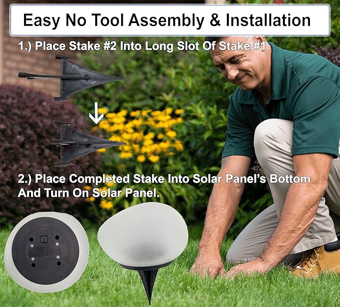 5 STAR SUPER DEALS Solar Rock Pathway LED Lights - Waterproof Cobblestone Shape Garden, Stair Yard Decor - Cool White Pave Stone Markers - Durable and Energy Efficient (Tropical, 3, Count)