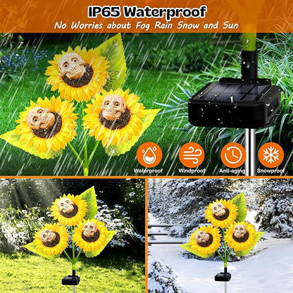 Halloween Decorations Outdoor, 3 Pack Solar Scary Skull Sunflowers Lights,Waterproof Solar Flowers Lights Garden Decor for Halloween Yard Patio Lawn Party Decor