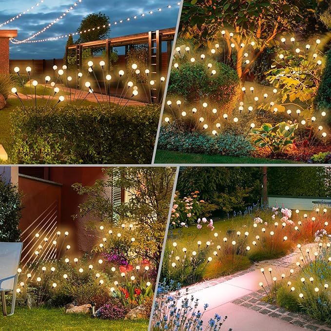 Solar Lights Outdoor Waterproof 4 Pack of 32 LEDs Garden Patio Firefly Decoration Unique Gifts Women Grandparents | Lumora