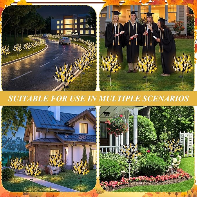 VIHOSE 2 Pack 2026 Graduation Decorations Solar Stake Lights - Gold Black Silver Grad Cap LED Yard Sign, Ip65 Waterproof Solar Powered Outdoor Lights for Class of 2026 Party Lawn Pathway Patio Decor