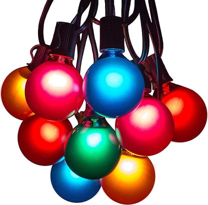 Hometown Evolution, Inc. 25 Foot Outdoor Colored String Lights - G50 Assorted Satin Pearl 2 Inch Globe Bulbs - Black Wire (+ 1 Free Spare) for Patio Balcony Awning Canopy and Party Lighting