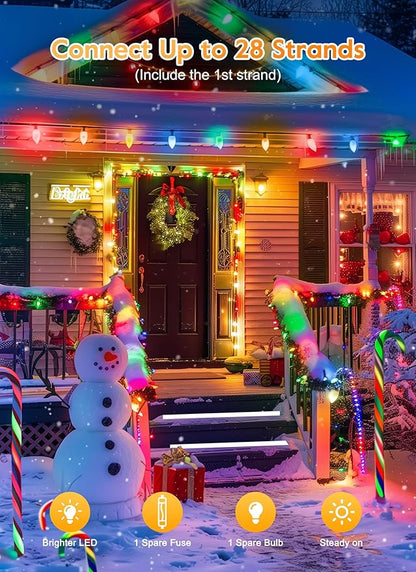 Vintage C9 LED Christmas Lights Outdoor, 50 Feet String with 25 Shatterproof Bulbs, Waterproof Connectable Christmas Tree Lights for Outside Roofline Patio Xmas Decorations, Multicolor