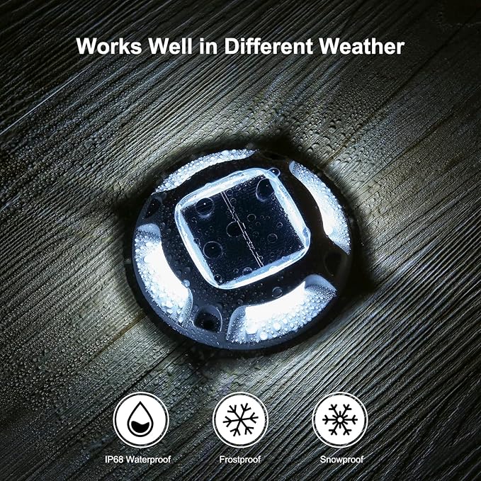 Zerodis Driveway Lights, Sensitive Light Control Outdoor Warning Step Lights High Bright Solar Deck Light Ip68 Water Proof Design Lamp for Sidewalk Stair Garden Pathway
