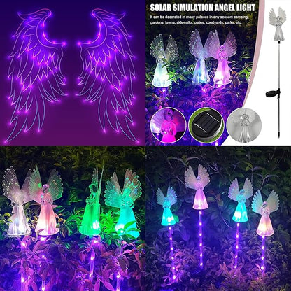 NMM Solar Angel Lights, 2 Pack Outdoor Solar Garden Lights, Multi-Color Changing Angel Decorative Lights for Yard Lawn Pathway Grave Cemetery Christmas Decoration, Thanksgiving Memorial Gift