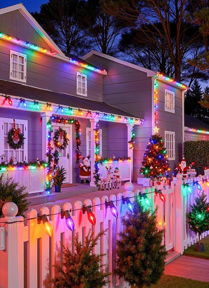 Vintage C9 LED Christmas Lights Outdoor - 50 Feet String with 50 Colored Bulbs, Waterproof Connectable Lights for Holiday Party Roofline, Backyard, Garden, Patio, Green Wire