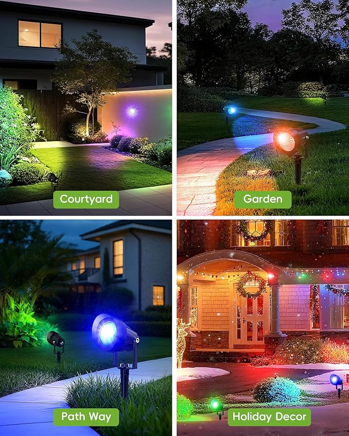 CORESLUX Christmas Smart Spot Lights Outdoor, Color Changing Warm White Landscape Lights with APP and Remote Control, Spotlight Waterproof for Garden Yard Patio Landscape