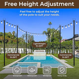 10 Ft String Light Poles for Outside, 6 Pack Heavy-Duty Metal Poles for Outdoor Hanging Lights with Fence Brackets | Lumora