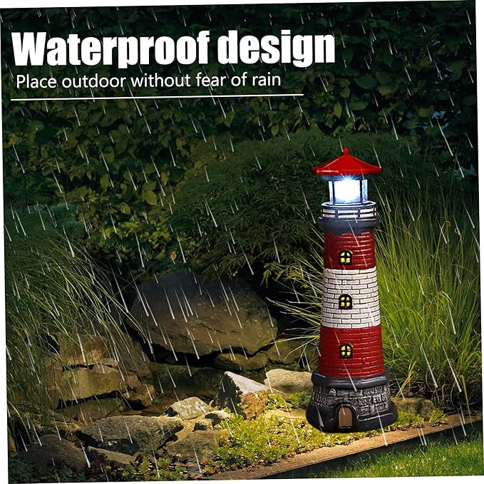 Solar Lighthouse with Rotating LED Lights, Waterproof Lighthouse Lamp, 4.7x4.7x14.8 Decorative Garden Statues Outdoor for Garden Yard Pathway Gifts Lighthouse Lamp