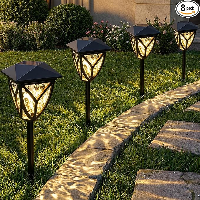 Ensenior Solar Lights Outdoor, 3000K LED Solar Garden Lights for Pathway Yard Patio Walkway Planter Walkway Landscape Lighting, IP65 Waterproof, Energy-Efficient Landscape Lighting, 8-Pack